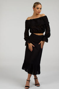 Rosalie musta puuvillainen lyhyt off shoulder -toppi
