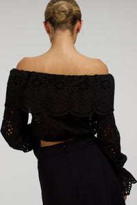 Rosalie musta puuvillainen lyhyt off shoulder -toppi