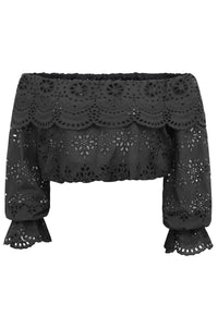 Rosalie musta puuvillainen lyhyt off shoulder -toppi