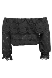 Rosalie musta puuvillainen lyhyt off shoulder -toppi