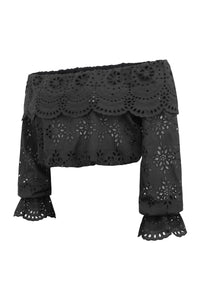 Rosalie musta puuvillainen lyhyt off shoulder -toppi