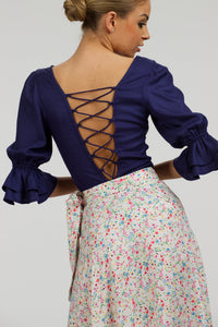 Liana Summer Navy Viskoosi Korsettihenkinen Selästä Avoin Toppi