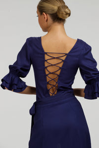Liana Summer Navy Viskoosi Korsettihenkinen Selästä Avoin Toppi
