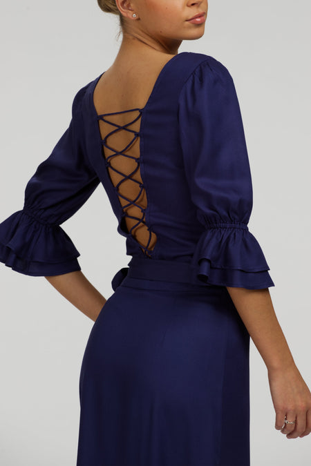Liana Summer Navy Viscose Corset-Inspired Backless Top