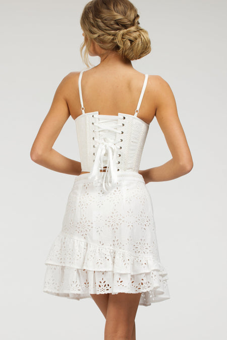 Sammy White Broderie Anglaise Cotton Skirt With Asymmetric Frill