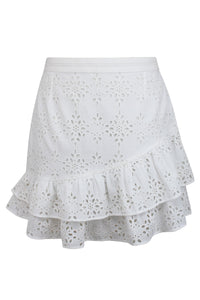 Sammy White Broderie Anglaise Cotton Skirt With Asymmetric Frill