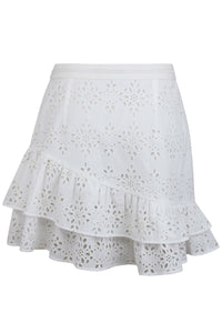 Sammy White Broderie Anglaise Cotton Skirt With Asymmetric Frill