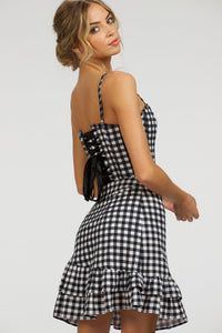 Sammy Black Gingham Cotton Skirt with Asymmetric Frill
