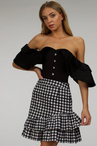 Sammy Black Gingham Cotton Skirt with Asymmetric Frill