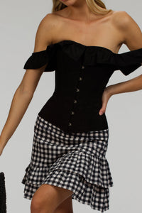 Sammy Black Gingham Cotton Skirt with Asymmetric Frill