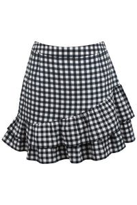 Sammy Black Gingham Cotton Skirt with Asymmetric Frill