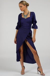 Rosa Summer Navy Viscose Midi Wrap Skirt