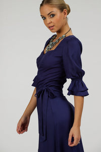 Rosa Summer Navy Viscose Midi Wrap Skirt