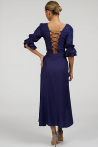 Rosa Summer Navy Viscose Midi Wrap Skirt