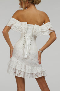 Sammy White Broderie Anglaise Cotton Skirt With Asymmetric Frill
