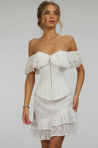 Sammy White Broderie Anglaise Cotton Skirt With Asymmetric Frill
