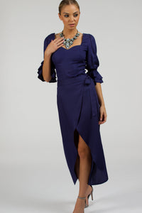 Rosa Summer Navy Viscose Midi Wrap Skirt