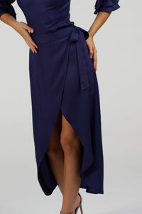 Rosa Summer Navy Viscose Midi Wrap Skirt