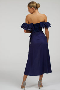 Rosa Summer Navy Viscose Midi Wrap Skirt