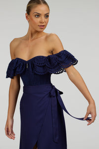 Rosa Summer Navy Viscose Midi Wrap Skirt
