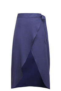 Rosa Summer Navy Viscose Midi Wrap Skirt