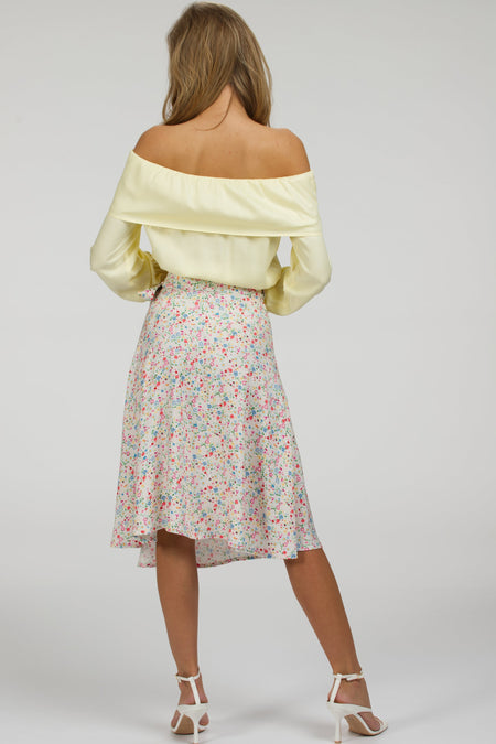 Rosalie Lemon Sorbet Viscose Cropped Bardot Neckline Top