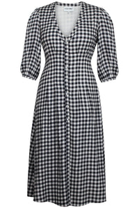 Rosemary Black Gingham Viscose Shirt Dress with Corset-Inspired Lacing