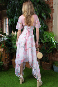 Floral Pink Full Steel Boned Corset Dress