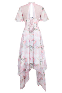 Floral Pink Full Steel Boned Corset Dress