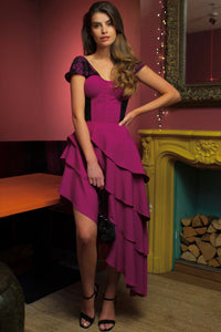 Magenta Mesh & Lace Corseted Dress