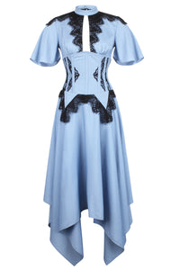 Baby Blue Corset Dress with Lace Trim