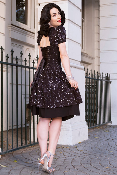 Black Astronomy Print Corset Dress