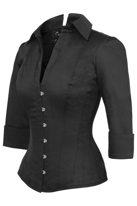 Black Satin Corset Shirt