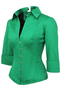 Corset Story SST026 Emerald Green Cotton Corset Shirt