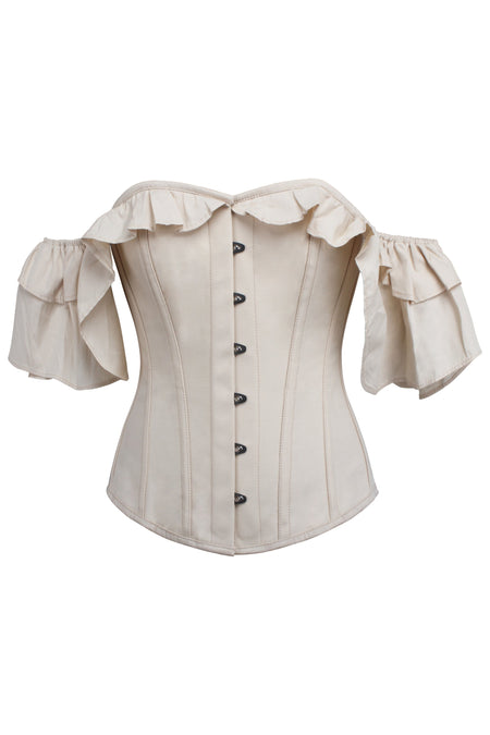 Champagne Cotton Corset Top with off the Shoulder Frilled Sleeves