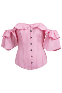 Pink Cotton Corset Top with off the Shoulder Frilled Sleeves