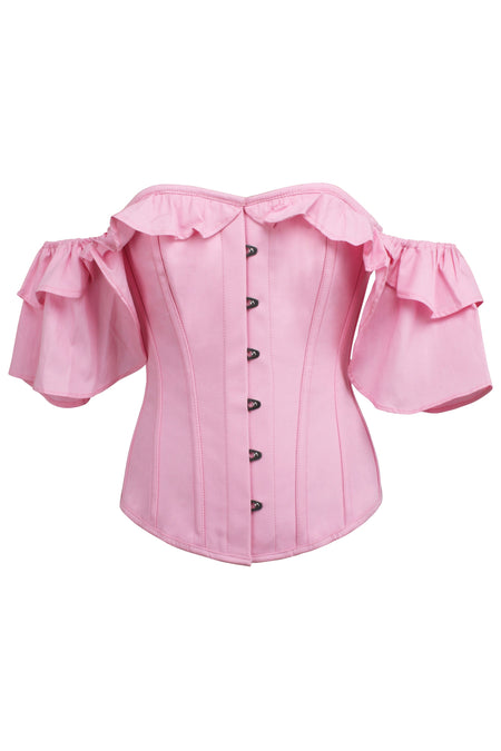 Pink Cotton Corset Top with off the Shoulder Frilled Sleeves