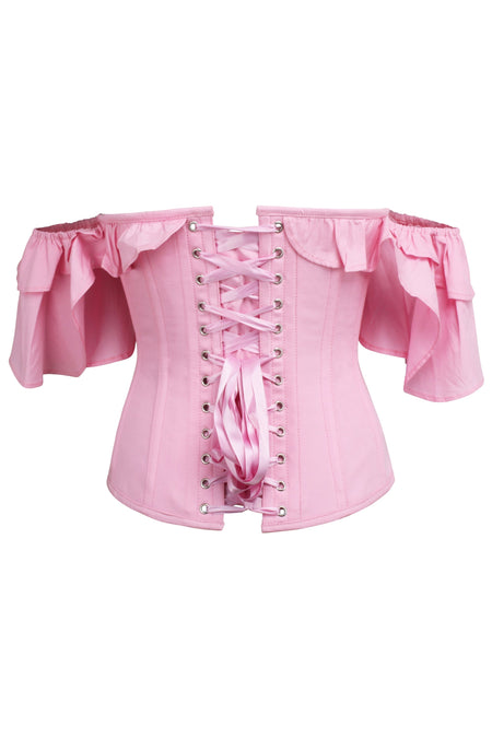 Pink Cotton Corset Top with off the Shoulder Frilled Sleeves