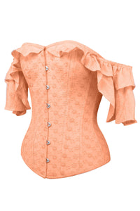 Coral Cotton Corset Top With Frilled Sleeve
