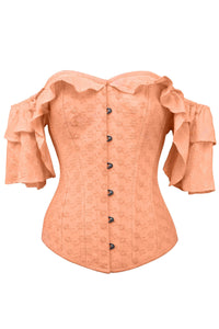 Coral Cotton Corset Top With Frilled Sleeve