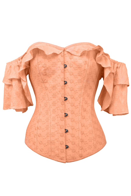 Coral Cotton Corset Top With Frilled Sleeve