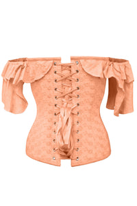 Coral Cotton Corset Top With Frilled Sleeve