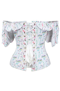 Pressed Floral Print Corset Top With Frilled Sleeve