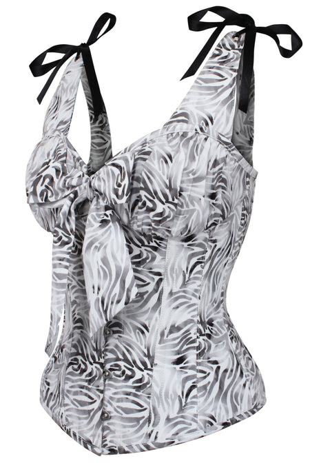 Zebra Print Corset Top with Bow Detail