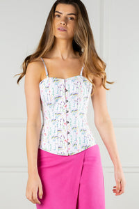 Pressed Floral Print Corset Top with Spaghetti Strap