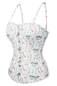 Pressed Floral Print Corset Top with Spaghetti Strap