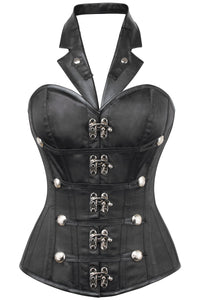 PVC Steampunk Halterneck Corset with Tuxedo Lapel