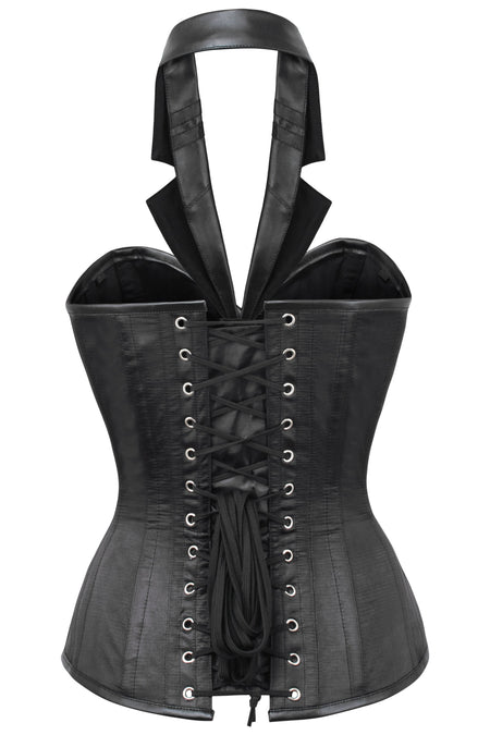 Black Brocade Gothic Burlesque LONGLINE Corset Overbust Top