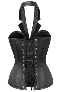 PVC Steampunk Halterneck Corset with Tuxedo Lapel