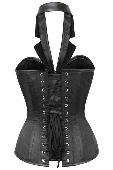 PVC Steampunk Halterneck Corset with Tuxedo Lapel